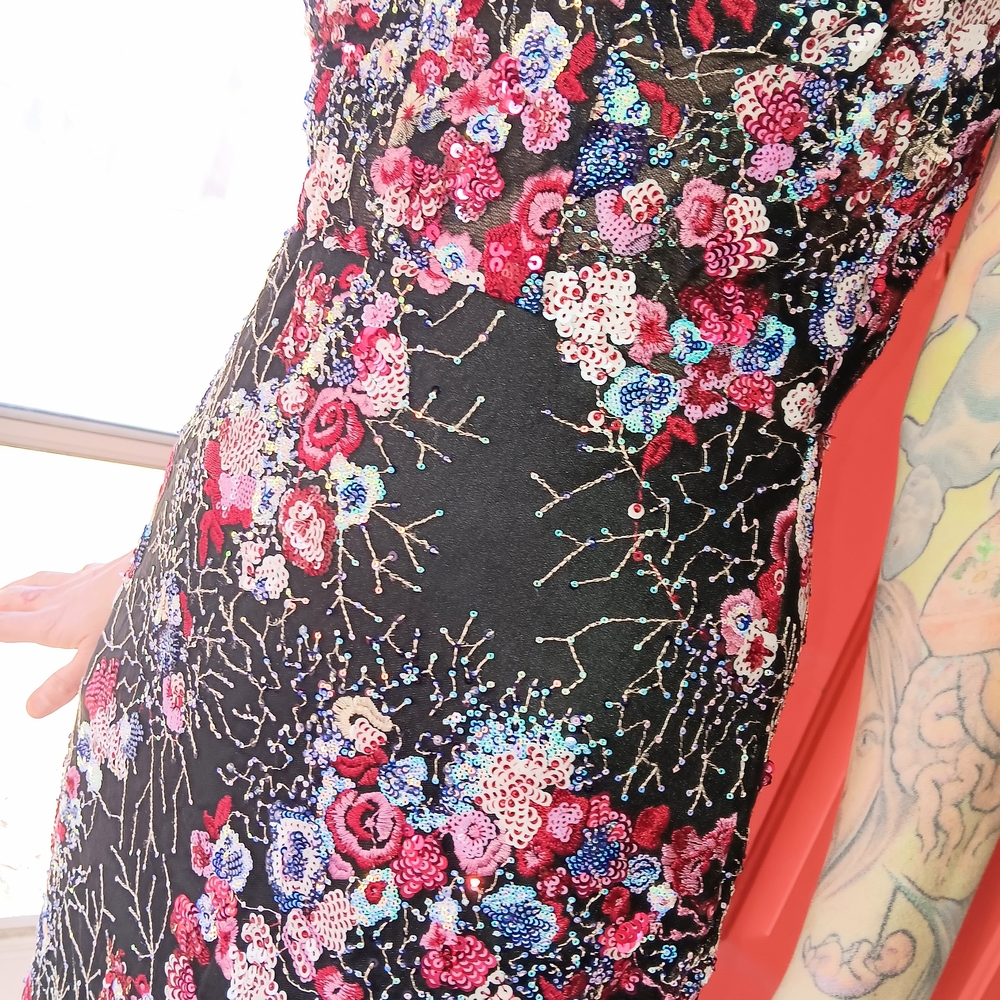 Floral Embroidered Black Dress